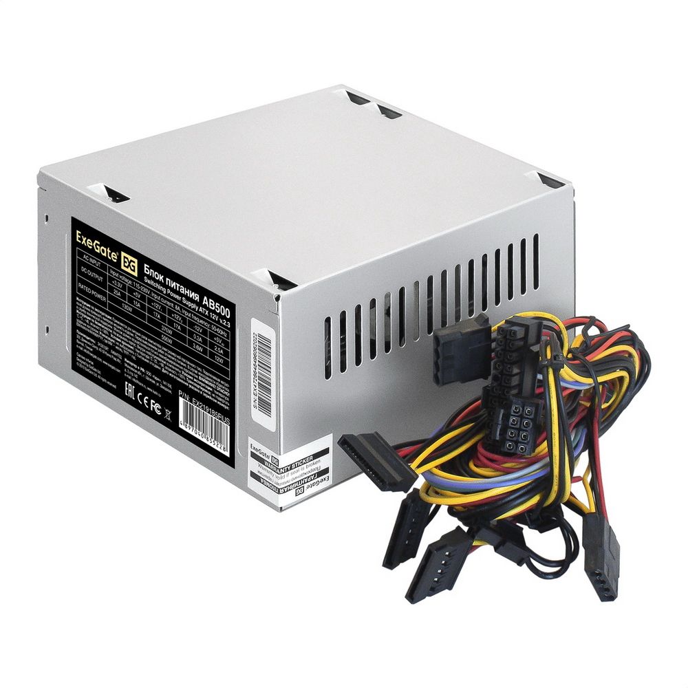 Блок питания 500W ExeGate AB500 (ATX, 8cm fan, 24pin, 4+4pin, 3xSATA, 2xIDE, FDD) (855228) (EX219185RUS)