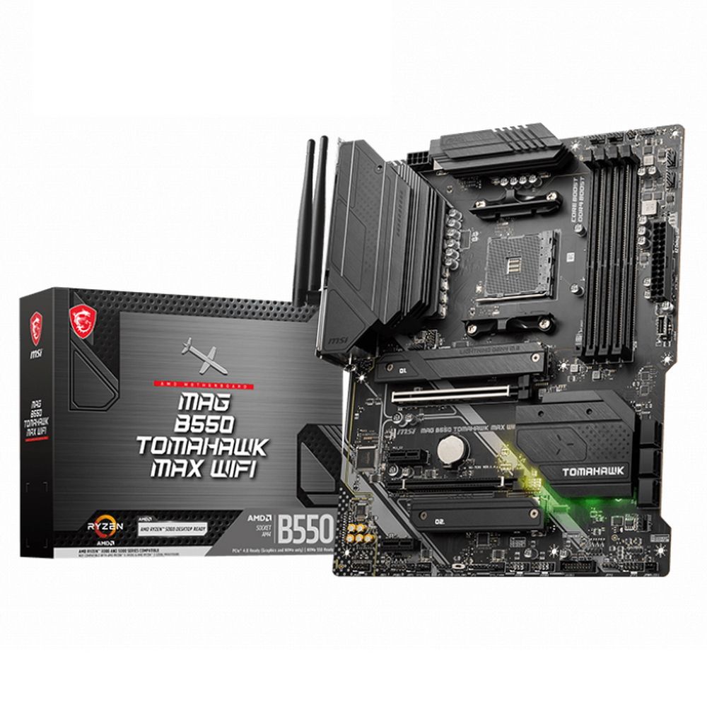 Материнская плата MSI MAG B550 TOMAHAWK MAX WIFI B550, AM4, 4*DDR4, 2*PCIEx16, 2*PCIEx1, 2*M.2, 2*TypeC, 1*USB3.2Gen2, 4*USB3.2Gen1, 6*USB2.0, 6*SATA3.0, 2.5G, DP, HDMI, ATX, RTL