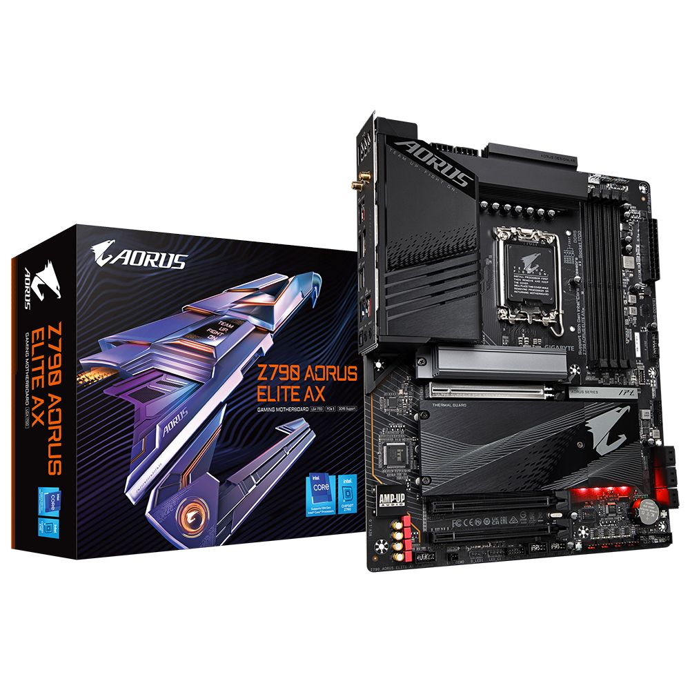 Материнская плата Gigabyte Z790 AORUS ELITE AX, Socket 1700, Intel®Z790, 4xDDR5-4800, HDMI+DP, 3xPCI-Ex16, 6xSATA3(RAID 0/1/5/10), 4xM.2, 8Ch Audio, 1x2.5GbLan, WiFi, (4+4)xUSB2.0, (5+2)xUSB3.2, (1+1)