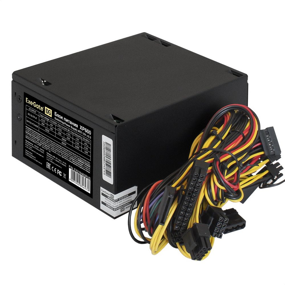 Блок питания Exegate EX219465RUS Блок питания 600W ExeGate XP600 (ATX, 12cm fan, 24pin, 4+4pin, PCIe, 3xSATA, 2xIDE, black) {10} (856270)