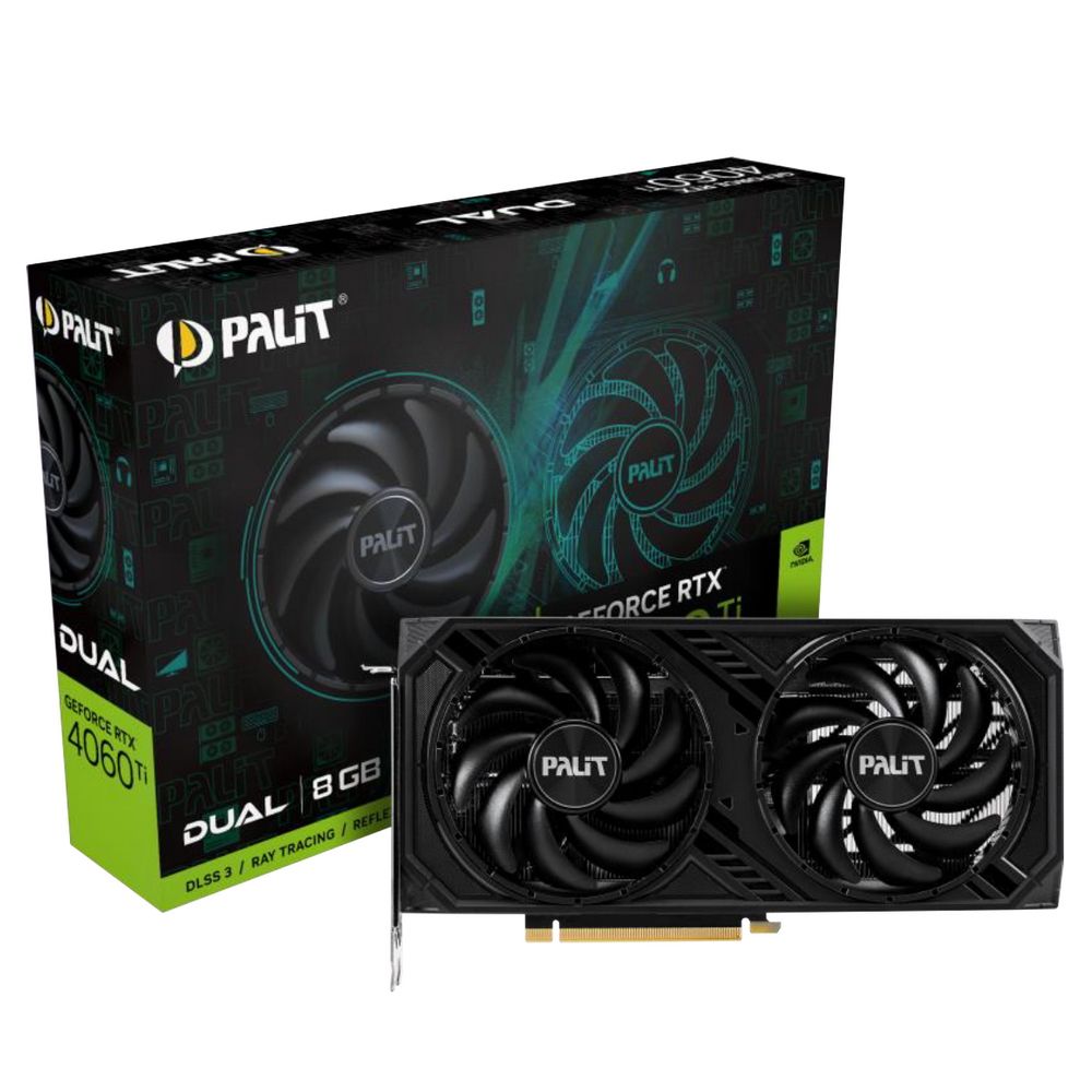 Видеокарта Palit RTX4060Ti DUAL OC 8GB GDDR6 128bit 3xDP HDMI 2FAN RTL (NE6406TT19P1-1060D)