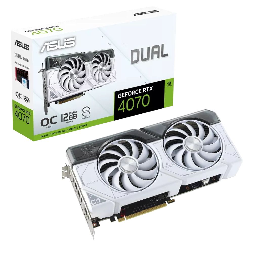 Видеокарта ASUS RTX4070 DUAL WHITE OC 12GB GDDR6X 192bit 3xDP HDMI 2FAN RTL [DUAL-RTX4070-O12G-WHITE] (90YV0IZ4-M0NA00)