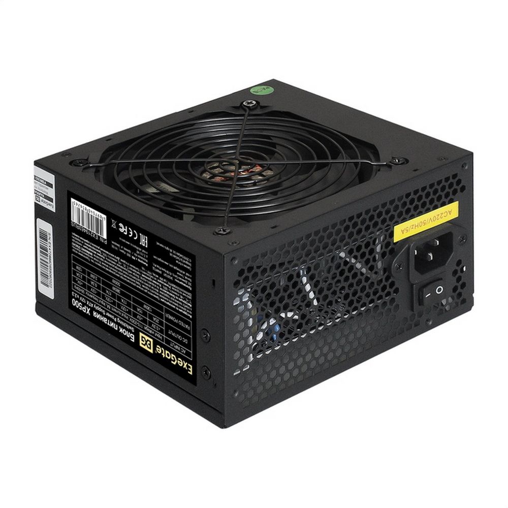 Блок питания 500W ExeGate XP500 (ATX, SC, 12cm fan, 24pin, (4+4)pin, PCI-E, 3xSATA, 2xIDE, black, кабель 220V с защитой от выдергивания) (EX219463RUS-S)