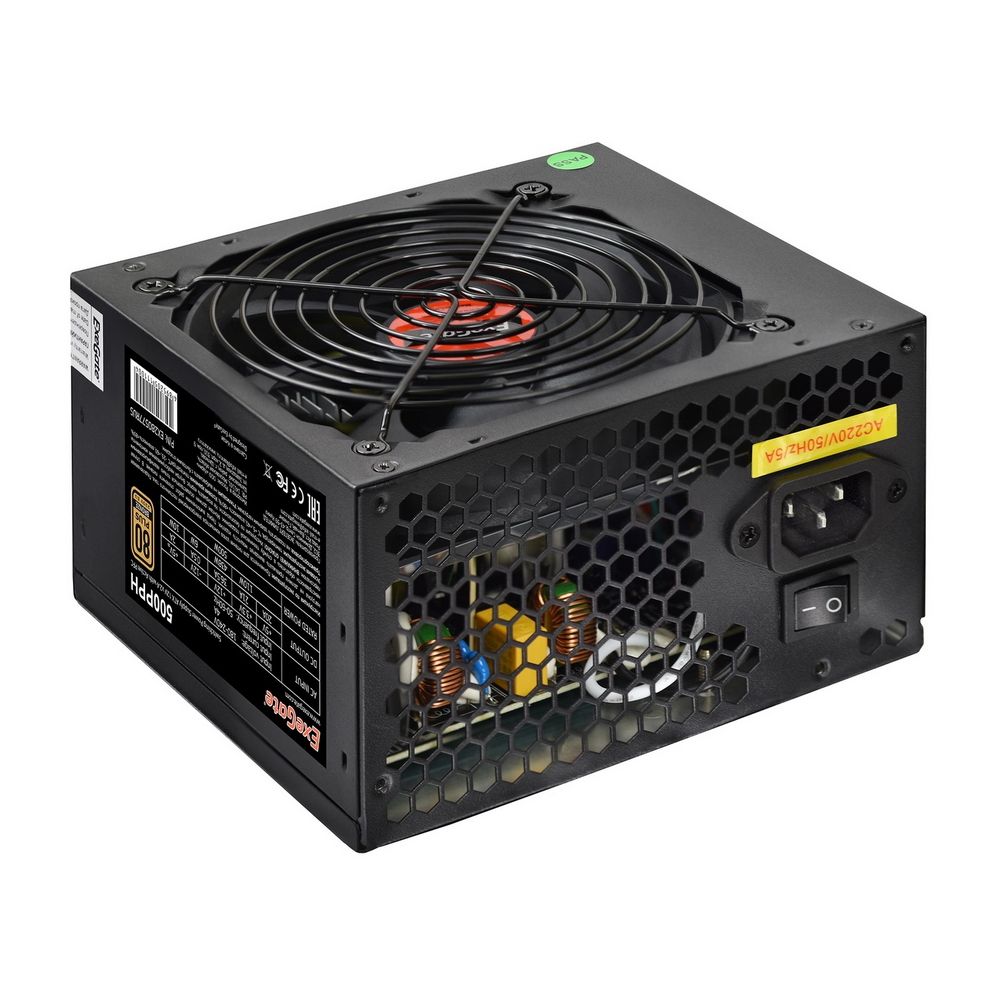 Блок питания 500W ExeGate 80 PLUS® Bronze 500PPH (ATX, APFC, КПД 88% (80 PLUS Bronze), 12cm fan, 24pin, 2x(4+4)pin, 4xPCI-E, 6xSATA, 3xIDE, black, Color Box) (EX280577RUS)