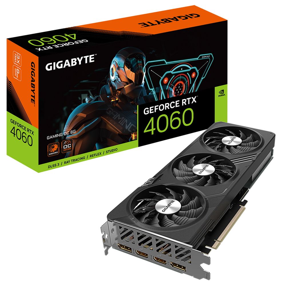 Видеокарта Gigabyte RTX4060 GAMING OC 8GB GDDR6 128bit 2xDP 2xHDMI 3FAN RTL (GV-N4060GAMING OC-8GD)