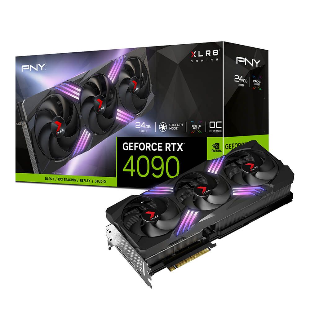 Видеокарта PNY RTX4090 24GB XLR8 Gaming VERTO EPIC-X RGB Overclocked GDDR6X 384-bit DPx3 HDMI 3FAN DLSS 3 RTL (VCG409024TFXXPB1-O)