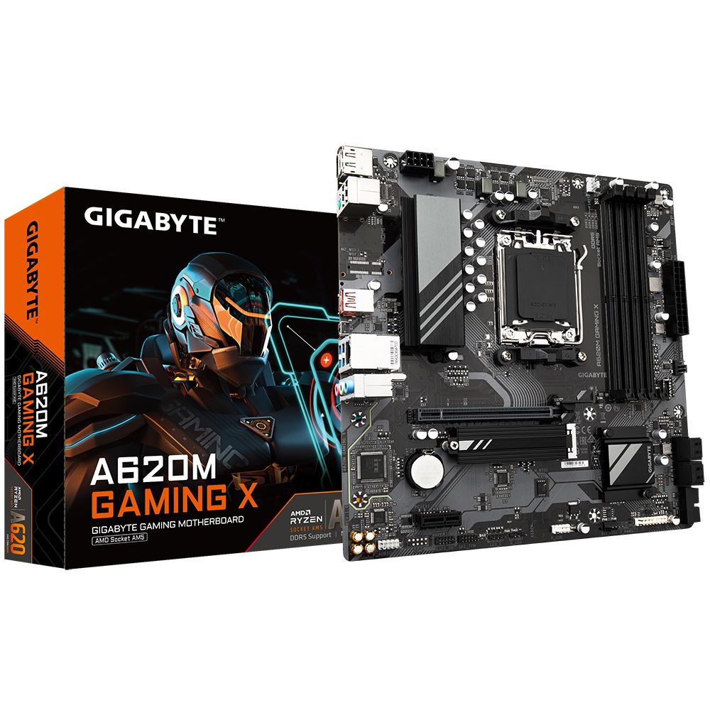 Материнская плата Gigabyte A620M GAMING X, Socket AM5, AMD A620, 4xDDR5-5200, HDMI+DP, 1xPCI-Ex16, 1xPCI-Ex1, 4xSATA3(RAID 0/1/10), 1xM.2, 8 Ch Audio, GLan, (2+2)xUSB2.0, (3+2)xUSB3.2, (1+1)xUSB3.2 Ty