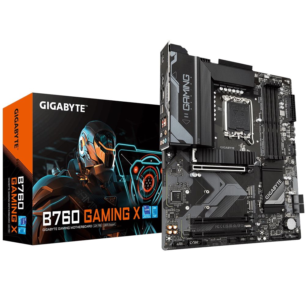 Материнская плата Gigabyte B760 GAMING X, Socket 1700, Intel®B760, 4xDDR5-4800, HDMI+DP, 3xPCI-Ex16, 4xSATA3(RAID 0/1/5/10), 3xM.2, 8Ch Audio, 2.5GLan, (4+4)xUSB2.0, (3+2)xUSB3.2, (1+1)xUSB3.2 Type-C™