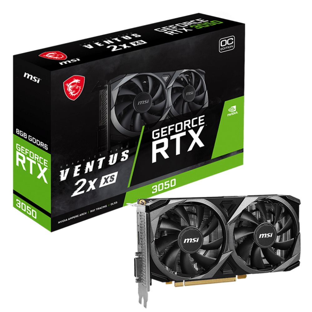 Видеокарта MSI RTX3050 VENTUS 2X XS OC 8GB GDDR6 128bit DL-DVI-D DP HDMI 2FAN RTL (RTX 3050 VENTUS 2X XS 8G OC)