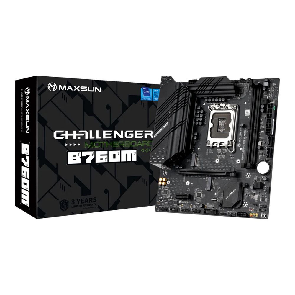 Материнская плата Maxsun MS-Challenger B760M B760, LGA1700, 2*DDR4, 1*PCIEx16, 1*PCIEx1, 2*M.2, 6*USB3.2Gen1, 6*USB2.0, 3*SATA3.0, 1G, VGA, HDMI, M-ATX, RTL (6940709699645)