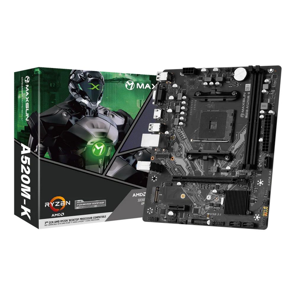 Материнская плата Maxsun MS-Challenger A520M-K A520, AM4, 2*DDR4, 1*PCIEx16, 1*PCIEx1, 2*M.2, 4*USB3.2Gen1, 6*USB2.0, 3*SATA3.0, 1G, DP, HDMI, M-ATX, RTL (6940709693797)