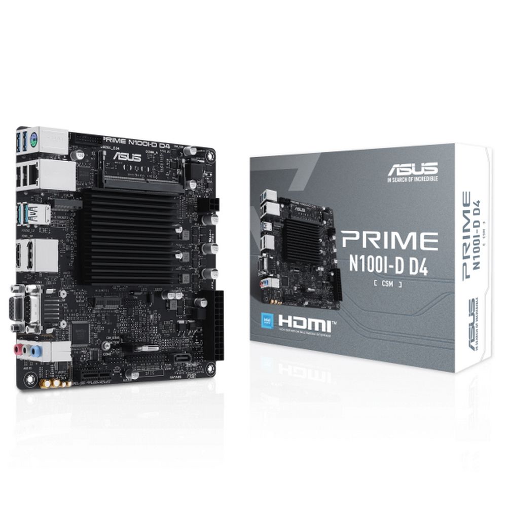Материнская плата с ЦПУ ASUS PRIME N100I-D D4-CSM N100 mini-ITX DDR4 PCIEx1 M.2 DP HDMI VGA GLAN (90MB1F70-M0EAYC)