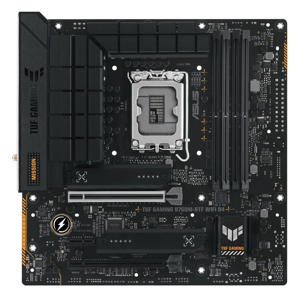 Материнская плата ASUS TUF GAMING B760M-BTF WIFI D4 LGA1700 mATX 4xDDR4 2xPCIEx16 PCIEx1 3xM.2 3xUSB-C DP HDMI 2.5GLAN Wi-Fi 6 (90MB1E50-M0EAY0)