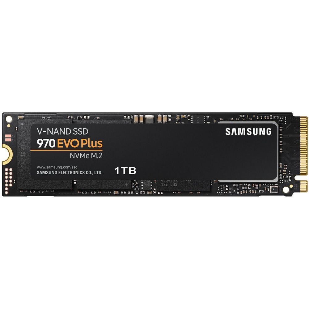Твердотельный накопитель SSD Samsung 970 EVO Plus M.2 2280 1TB  Client PCIe Gen3x4 with NVMe, 3500/3300, IOPS 600/550K, MTBF 1.5M, 3D NAND TLC, 1024MB, 600TBW, NVMe 1.3, RTL (MZ-V7S1T0B/AM)