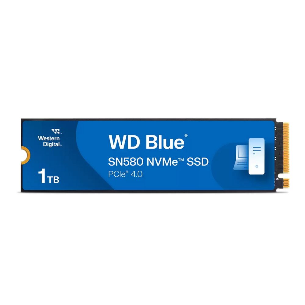 Твердотельный накопитель SSD WD Blue SN580 NVMe, 1000GB, M.2(22x80mm), NVMe, PCIe 3.0 x4, 3D TLC, R/W 3500/3000MB/s, IOPs 460 000/45 600TBW (WDS100T3B0E)