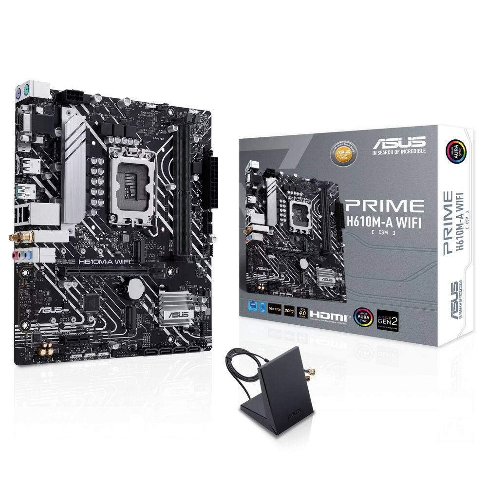 Материнская плата ASUS PRIME H610M-A WIFI LGA1700 mATX 2xDDR5 PCIEx16 PCIEx1 2xM.2 DP HDMI VGA GLAN Wi-Fi 5 (90MB1G00-M0EAY0)