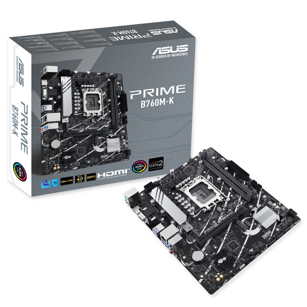 Материнская плата ASUS PRIME B760M-K LGA1700 mATX 2xDDR5 PCIEx16 2xPCIEx1 2xM.2 HDMI VGA 2.5GLAN (90MB1FI0-M1EAY0)