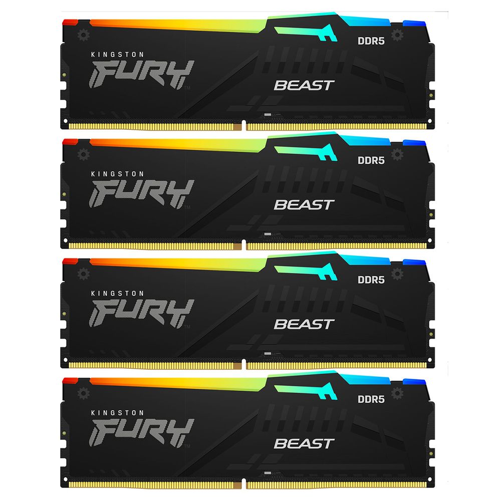 Модуль памяти Kingston 128GB DDR5 5600MHz DIMM FURY Beast Black RGB (4х32gb), CL40 (KF556C40BBAK4-128)