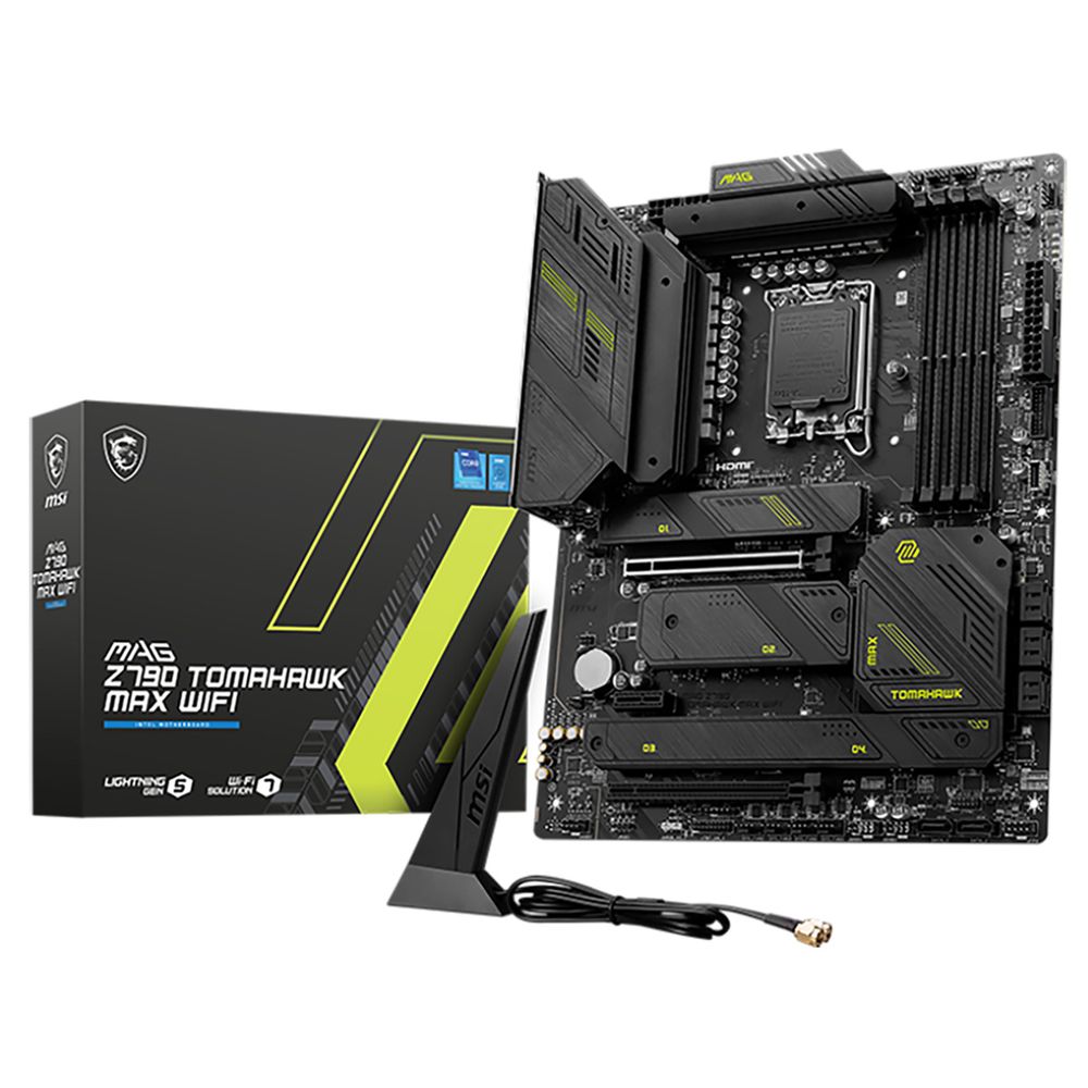 Материнская плата MSI MAG Z790 TOMAHAWK MAX WIFI Z790, LGA1700, 4*DDR5, 2*PCIEx16, 1*PCIEx1, 4*M.2, 3*TypeC, 4*USB3.2Gen2, 6*USB3.2Gen1, 4*USB2.0, 8*SATA3.0, 2.5G, DP, HDMI, ATX, RTL