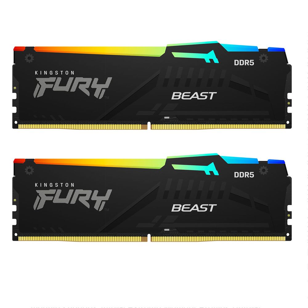 Модуль памяти Kingston 16GB DDR5 5200 DIMM FURY Beast Black RGB  kit 2*8,Non-ECC,  CL40, 1.25V, 288-pin RTL (KF552C40BBAK2-16)