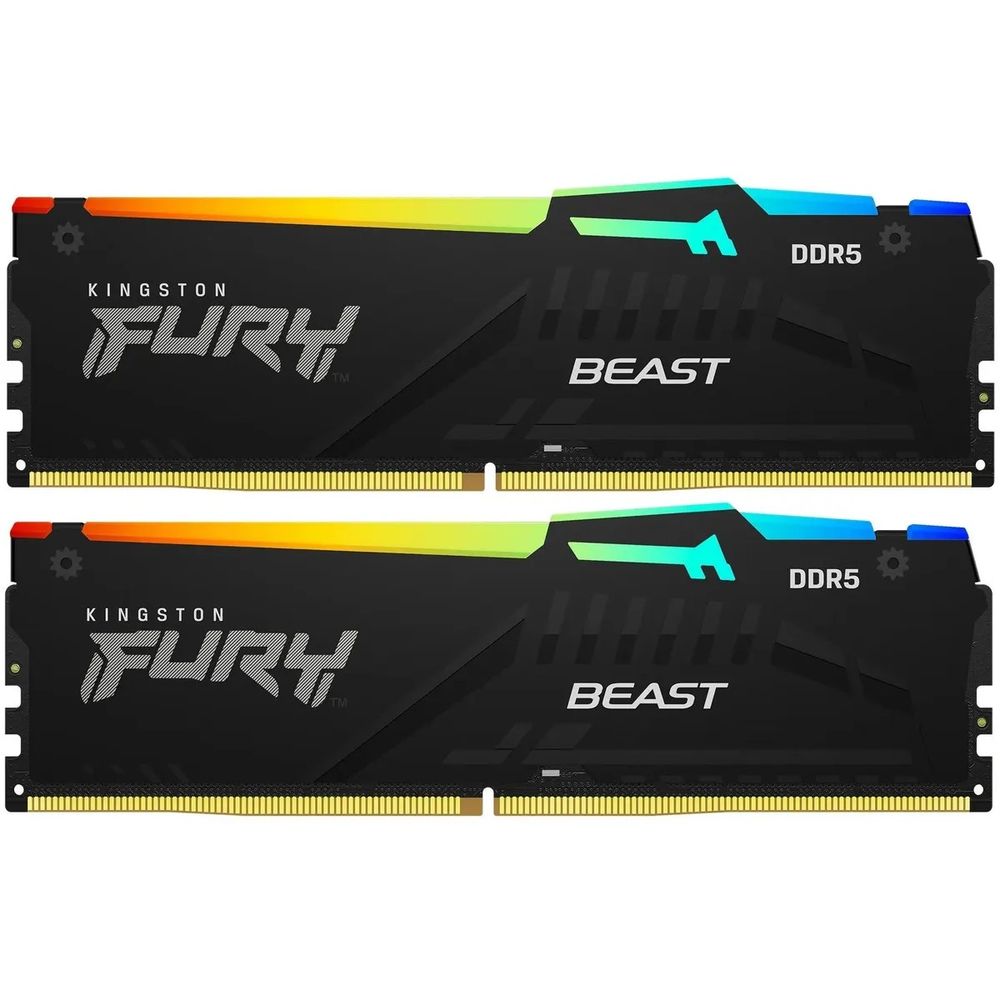 Модуль памяти Kingston 64GB DDR5 5600 DIMM FURY Beast Black RGB  kit 2*32,Non-ECC,  CL40, 1.25V, 288-pin RTL (KF556C40BBAK2-64)