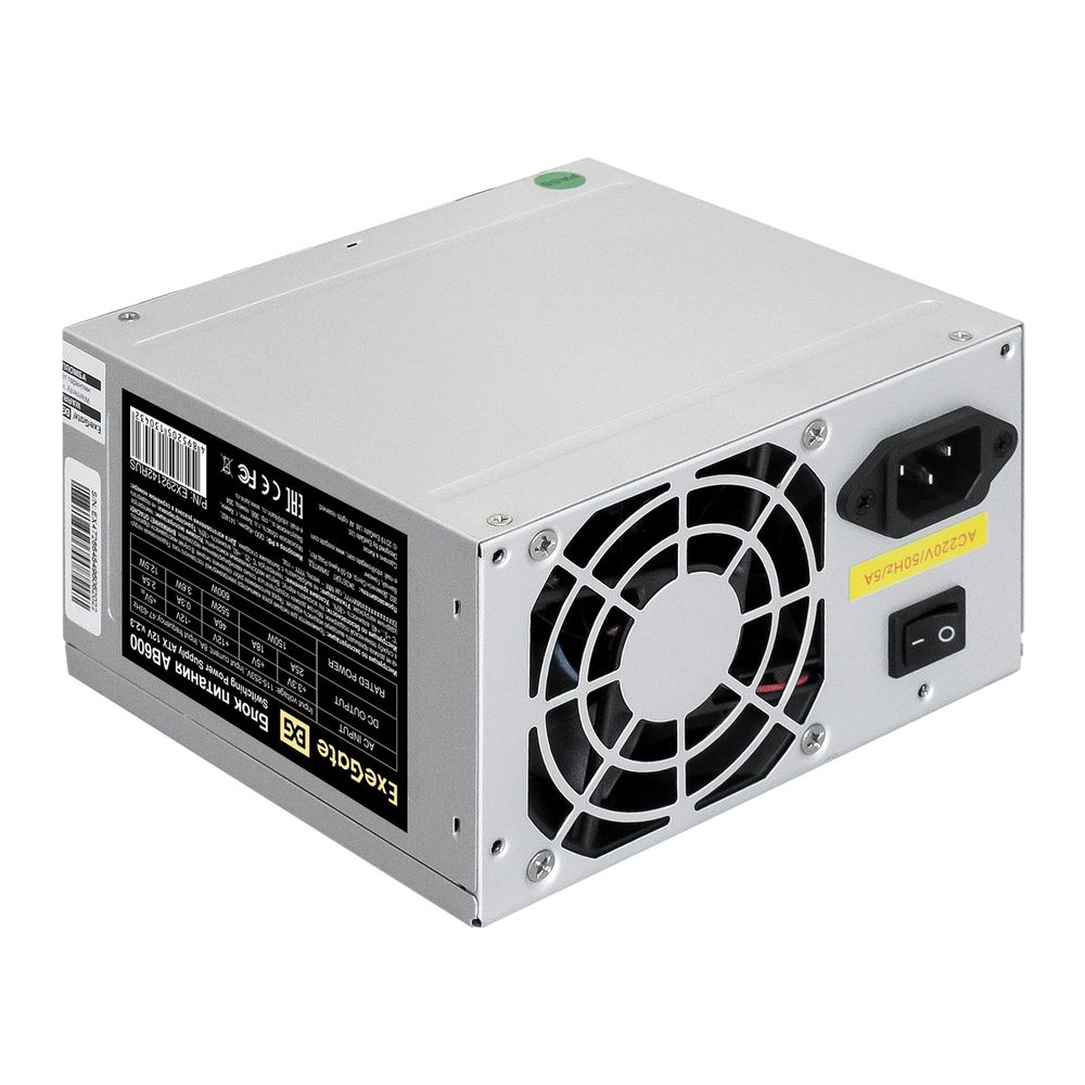 Блок питания 600W ExeGate AB600  (ATX, 8cm fan, 24pin, (4+4)pin, PCI-E, 3xSATA, 2xIDE) (EX292142RUS)
