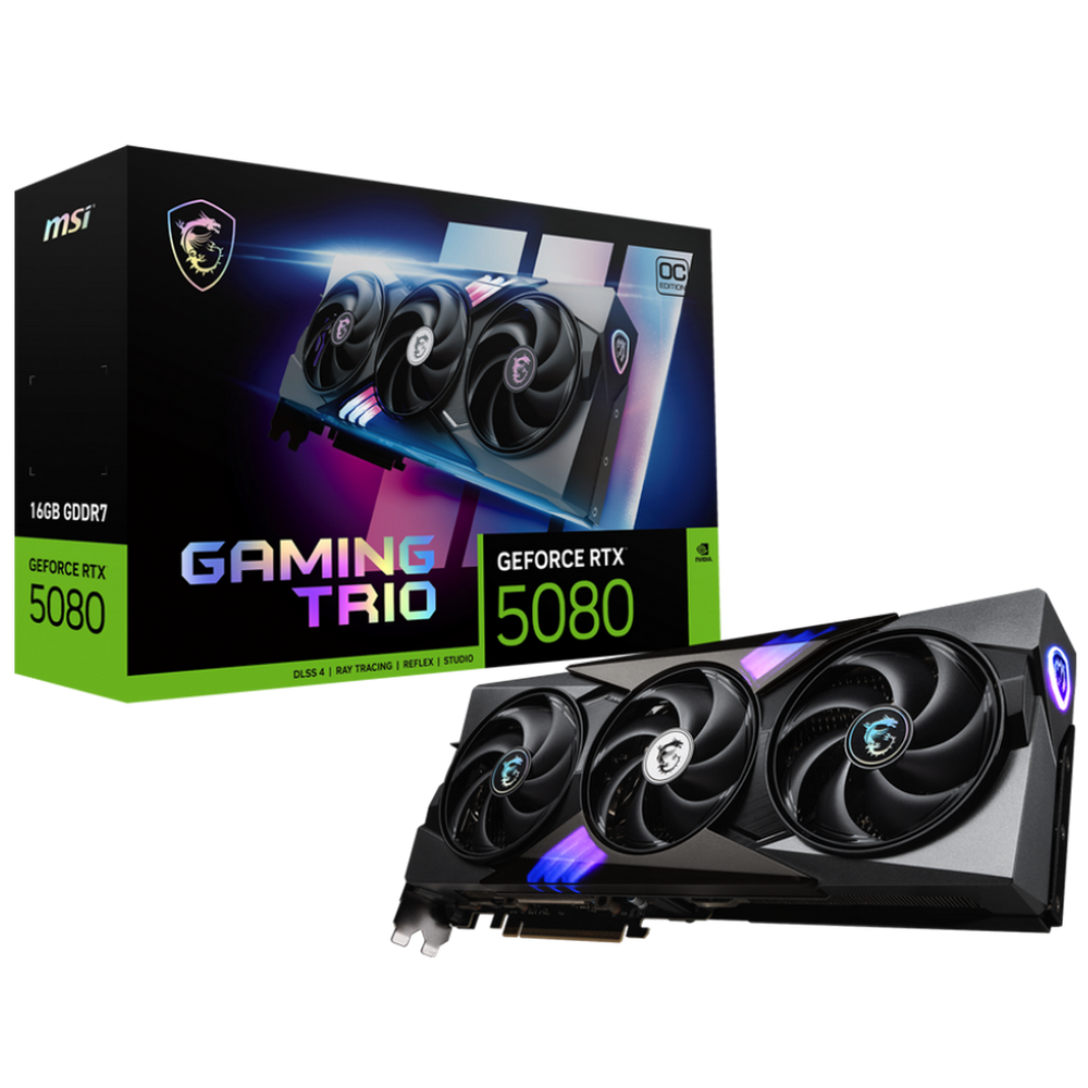 Видеокарта MSI RTX5080 GAMING TRIO OC 16GB GDDR7 256bit 3xDP HDMI 3FAN RTL (RTX 5080 16G GAMING TRIO OC)