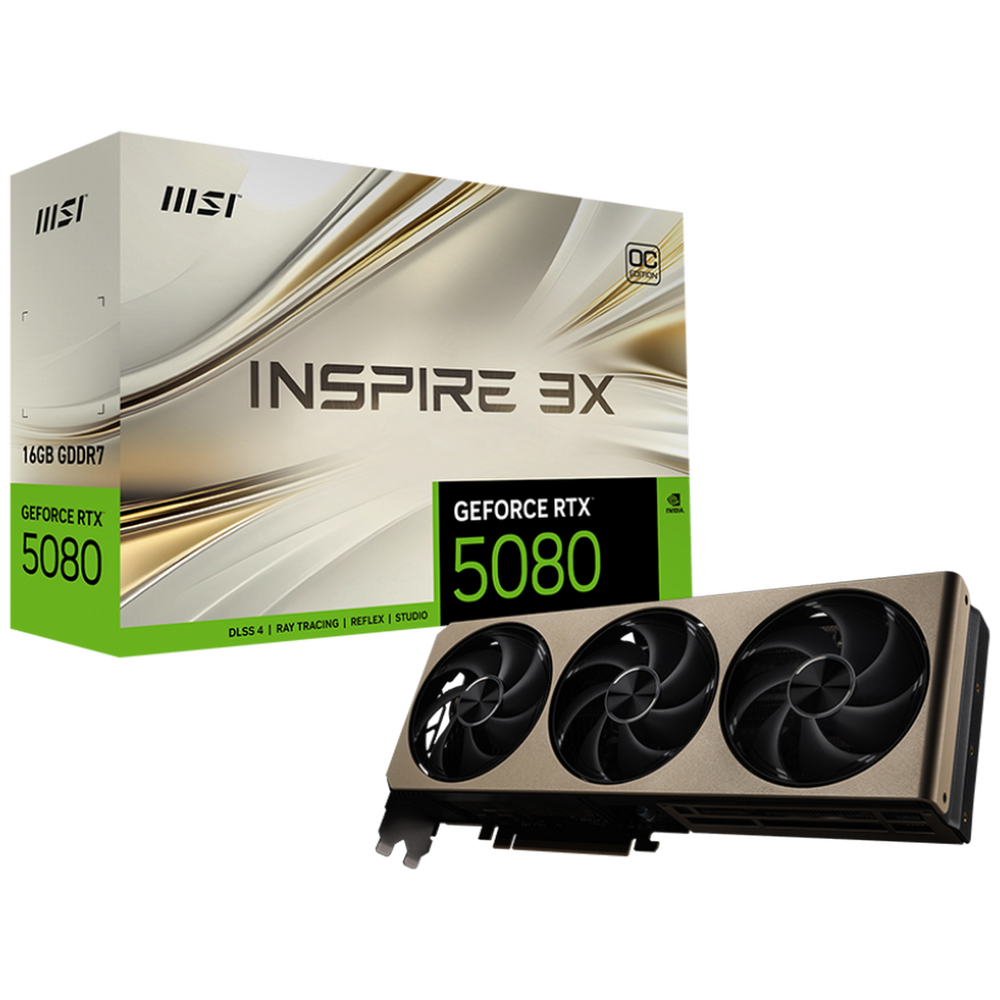 Видеокарта MSI RTX5080 INSPIRE 3X OC 16GB GDDR7 256bit 3xDP HDMI 3FAN RTL (RTX 5080 16G INSPIRE 3X OC)