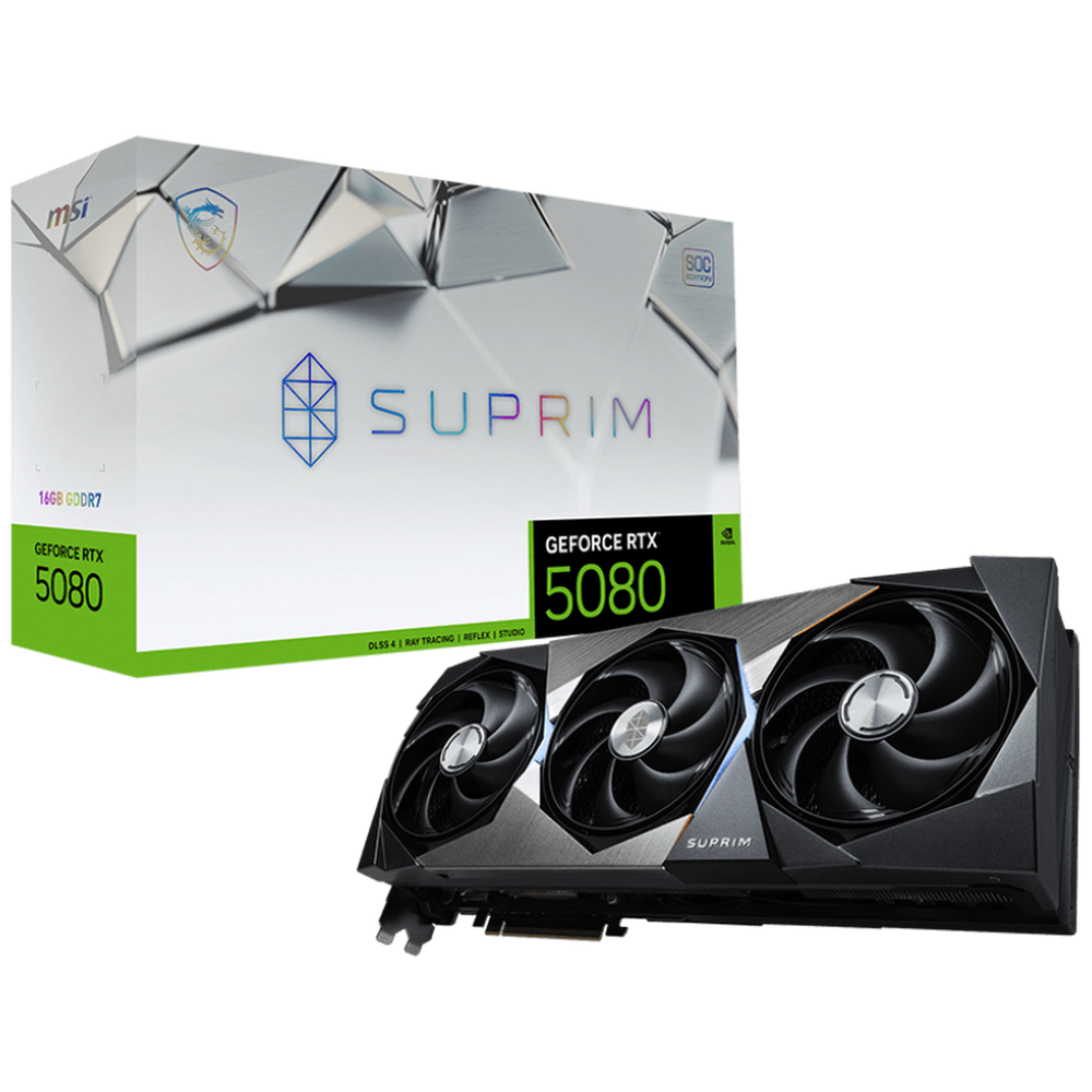 Видеокарта MSI RTX5080 SUPRIM SOC 16GB GDDR7 256bit 3xDP HDMI 3FAN RTL (RTX 5080 16G SUPRIM SOC)