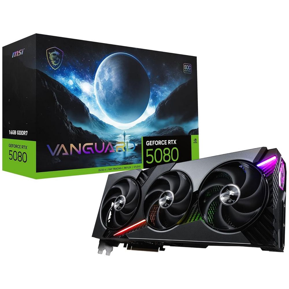 Видеокарта MSI RTX5080 VANGUARD SOC 16GB GDDR7 256bit 3xDP HDMI 3FAN RTL (RTX 5080 16G VANGUARD SOC)