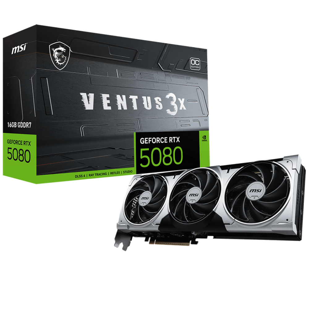 Видеокарта MSI RTX5080 VENTUS 3X OC PLUS 16GB GDDR7 256bit 3xDP HDMI 3FAN RTL (RTX 5080 16G VENTUS 3X OC PLUS)