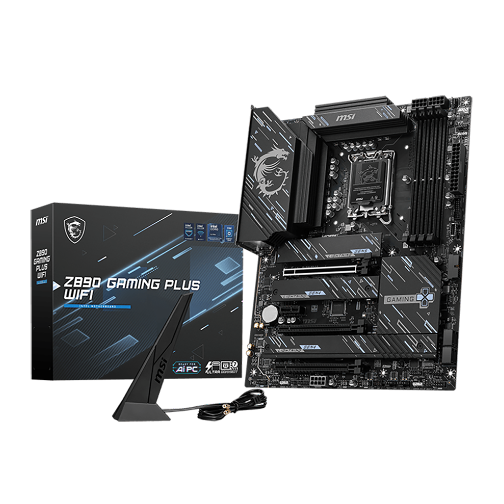 Материнская плата MSI Z890 GAMING PLUS WIFI Z890, LGA1851, 4*DDR5, 3*PCIEx16, 1*PCIEx1, 4*M.2, 2*TypeC, 1*USB3.2Gen2, 6*USB3.2Gen1, 8*USB2.0, 4*SATA3.0, 5G, Type-C(DP), DP, HDMI, ATX, RTL