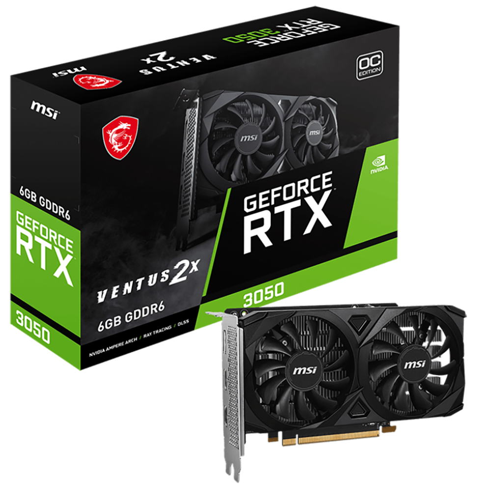Видеокарта MSI RTX3050 VENTUS 2X E OC 6GB GDDR6 96bit 2xDP HDMI 2FAN RTL (RTX 3050 VENTUS 2X E 6G OC)