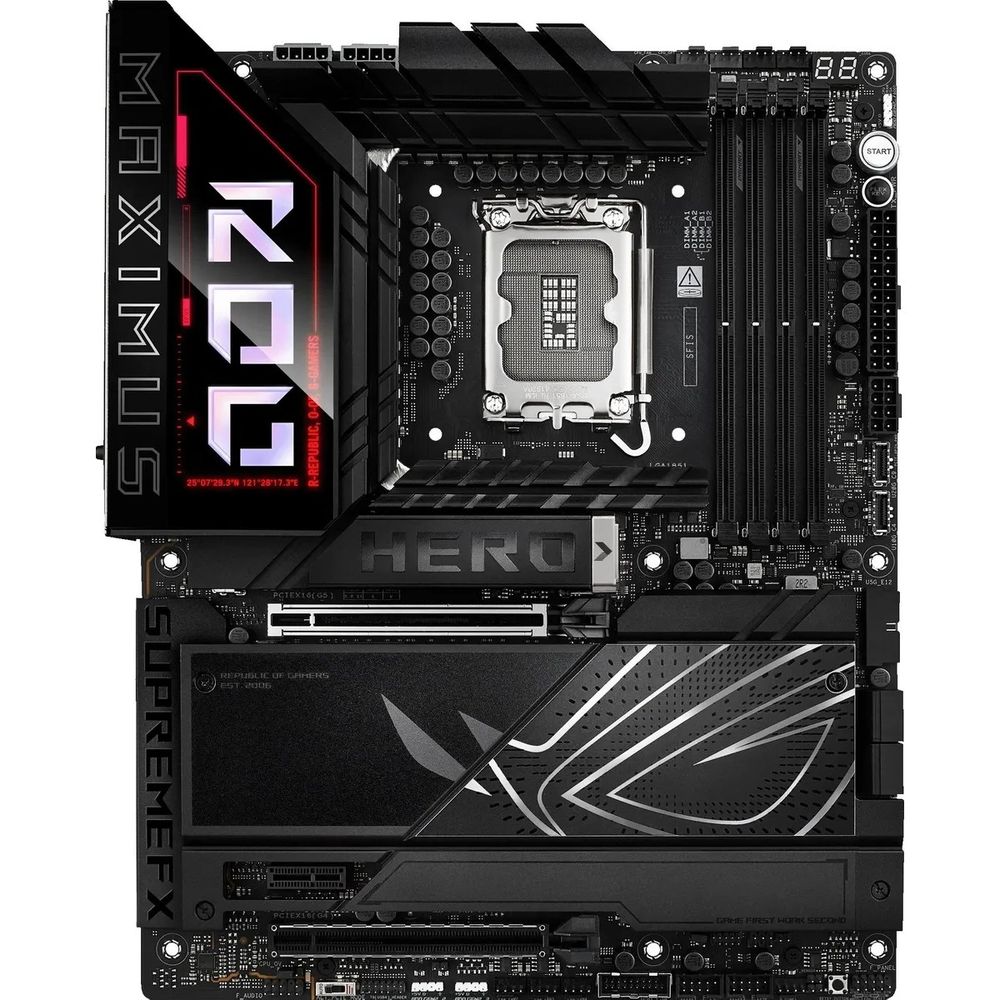 Материнская плата ASUS ROG MAXIMUS Z890 HERO LGA1851 ATX 4xDDR5 2xPCIEx16 PCIEx1 6xM.2 2xThunderbolt USB-C HDMI 2.5GLAN 5GLAN Wi-Fi 7 (90MB1ID0-M0EAY0)