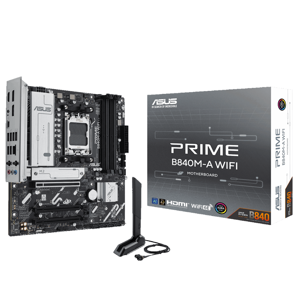 Материнская плата ASUS PRIME B840M-A WIFI AM5 mATX 4xDDR5 3xPCIEx16 3xM.2 2xDP HDMI 2.5GLAN Wi-Fi 6Е (90MB1J20-M0EAY0)
