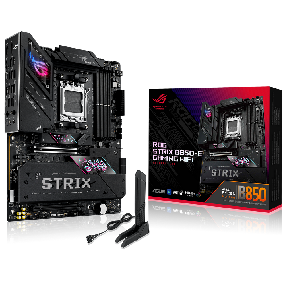 Материнская плата ASUS ROG STRIX B850-E GAMING WIFI AM5 ATX 4xDDR5 2xPCIEx16 5xM.2 2хUSB-C DP HDMI 5GLAN Wi-Fi 7 (90MB1J60-M0EAY0)