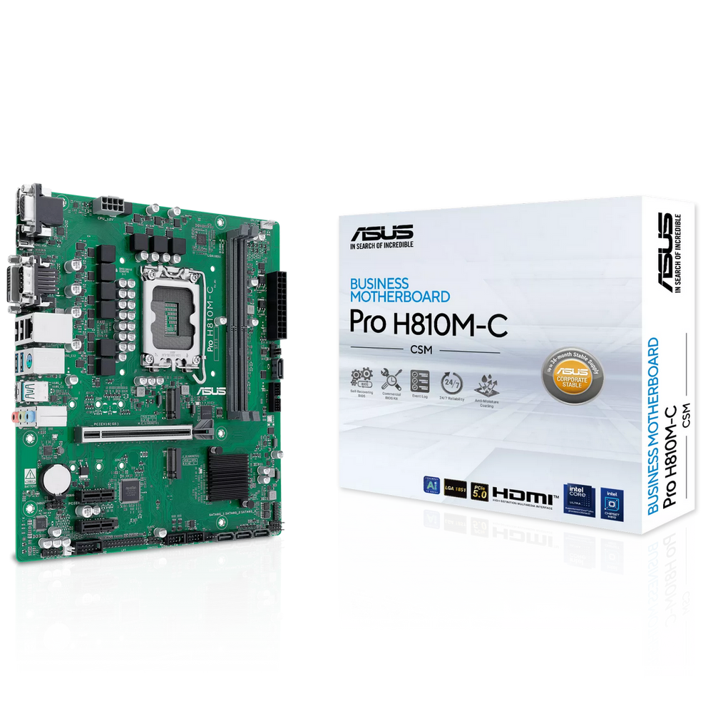 Материнская плата ASUS PRO H810M-C-CSM LGA1851 mATX 2xDDR5 PCIEx16 2xPCIEx1 2xM.2 USB-C DP HDMI DVI VGA GLAN (90MB1KHP-M0EAYC)