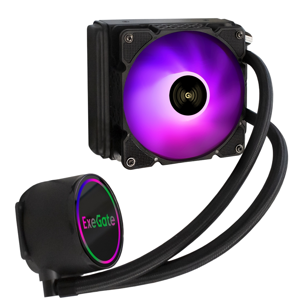 Комплект водяного охлаждения ExeGate BlackWater-120.PWM.ARGB (3 PIN 5V ADDRESSABLE RGB подсветка, LGA2066/2011/1366/1150/1151/1155/1156/1200/1700/AM4/AM5/FM1/FM2/FM2+/AM2/AM2+/AM3/AM3+, (EX293456RUS)