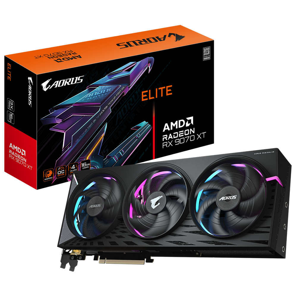 Видеокарта Gigabyte RX9070XT AORUS E 16GB GDDR6 256bit 2xDP 2xHDMI 3FAN RTL (GV-R9070XTAORUS E-16GD)