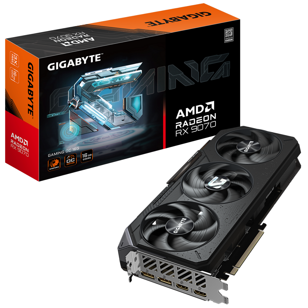 Видеокарта Gigabyte RX9070 GAMING OC 16GB GDDR6 256bit 2xDP 2xHDMI 3FAN RTL (GV-R9070GAMING OC-16GD)