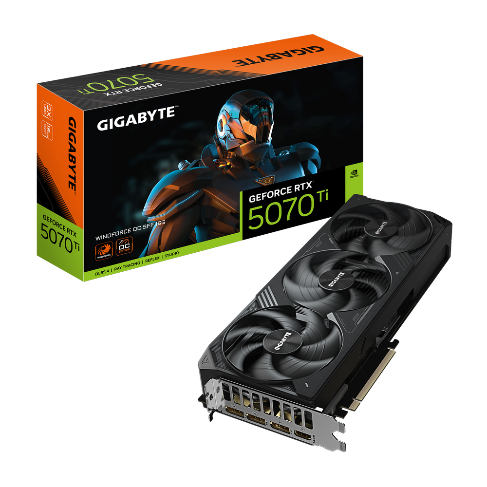 Видеокарта Gigabyte RTX5070Ti WINDFORCE OC SFF 16GB GDDR7 256bit 3xDP HDMI 3FAN RTL (GV-N507TWF3OC-16GD)