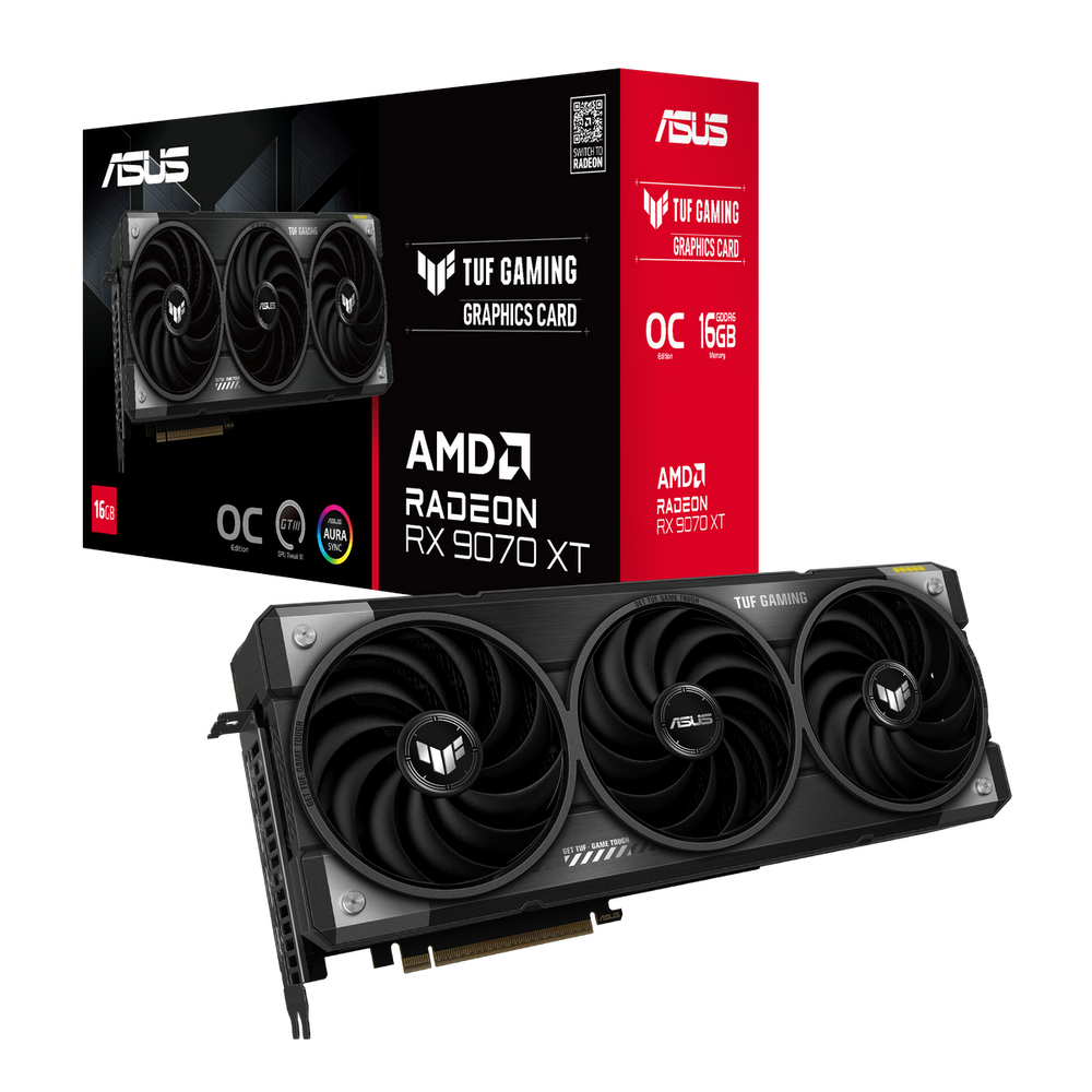 Видеокарта ASUS RX9070XT TUF GAMING OC 16GB GDDR6 256bit 3xDP HDMI 3FAN RTL [TUF-RX9070XT-O16G-GAMING] (90YV0L70-M0NA00)