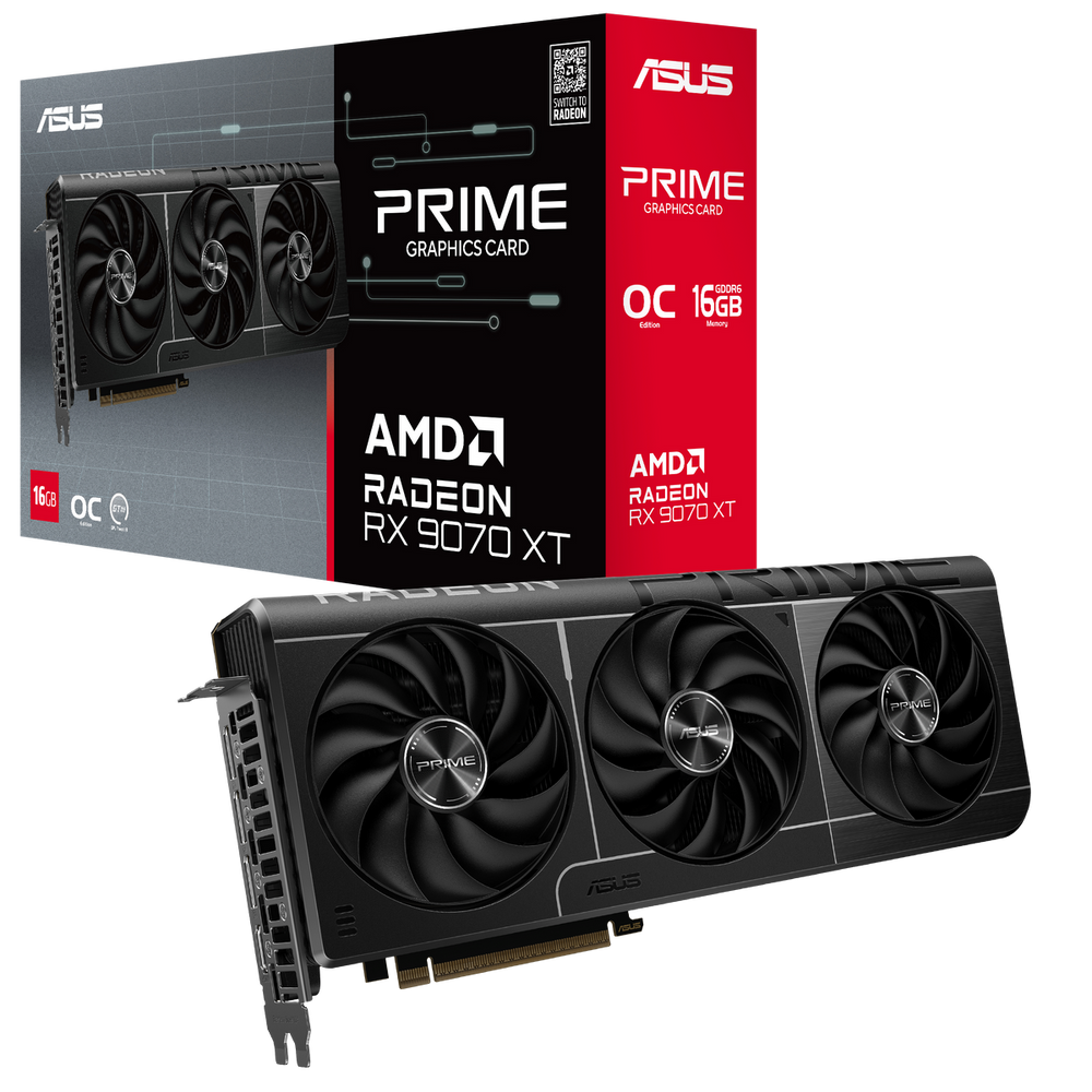 Видеокарта ASUS RX9070XT PRIME OC 16GB GDDR6 256bit 3xDP HDMI 3FAN RTL [PRIME-RX9070XT-O16G] (90YV0L71-M0NA00)