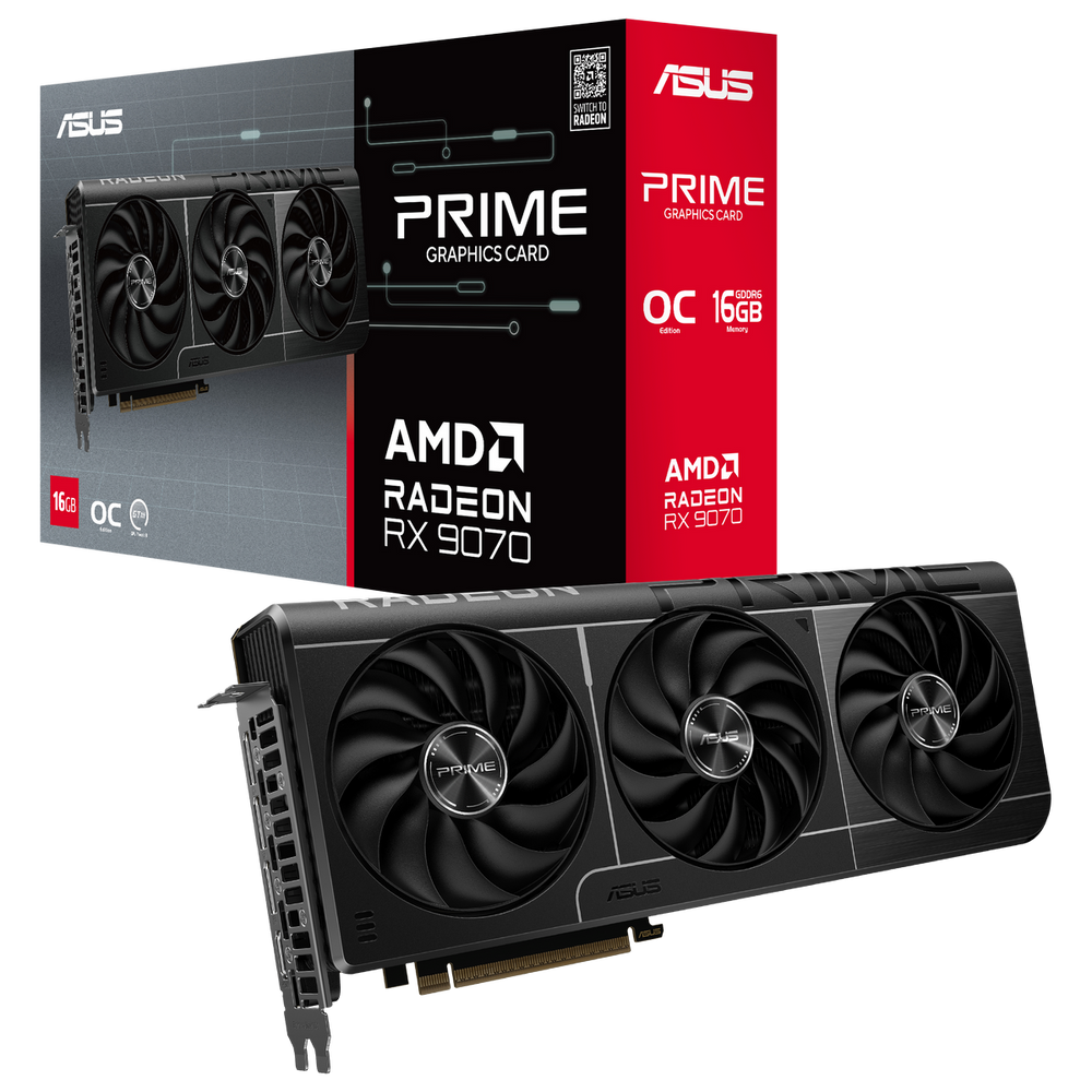 Видеокарта ASUS RX9070 PRIME OC 16GB GDDR6 256bit 3xDP HDMI 3FAN RTL [PRIME-RX9070-O16G] (90YV0LI1-M0NA00)