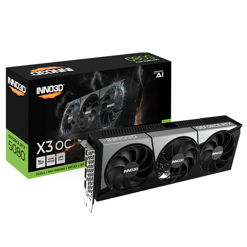 Видеокарта INNO3D RTX5080 ХЗ ОС 16GB GDDR7 256bit 3xDP HDMI 3FAN RTL (N50803-16D7X-17603930)