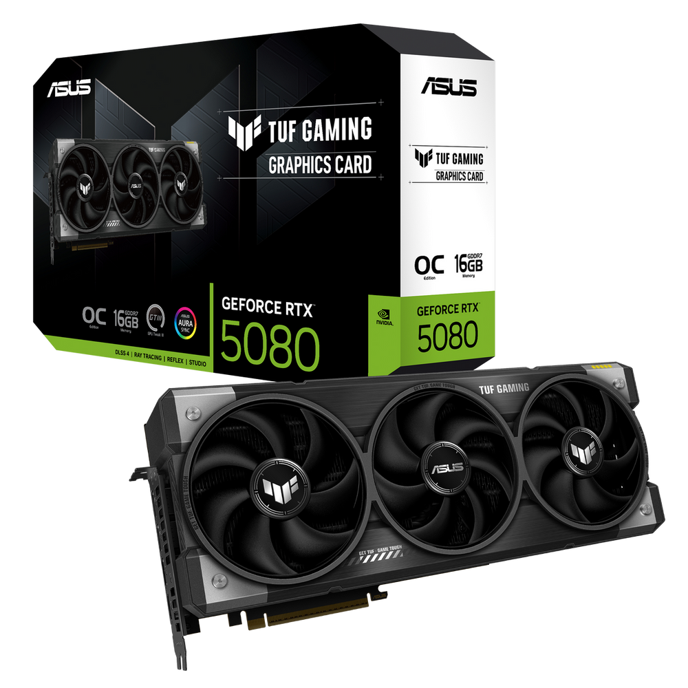 Видеокарта ASUS RTX5080 TUF GAMING OC 16GB GDDR7 256bit 3xDP 3xHDMI 3FAN RTL [TUF-RTX5080-O16G-GAMING] (90YV0M30-M0NA00)