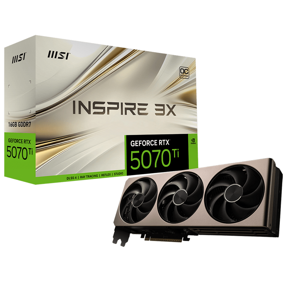 Видеокарта MSI RTX5070Ti INSPIRE 3X OC 16GB GDDR7 256bit 3xDP HDMI 3FAN RTL (RTX 5070 Ti 16G INSPIRE 3X OC)