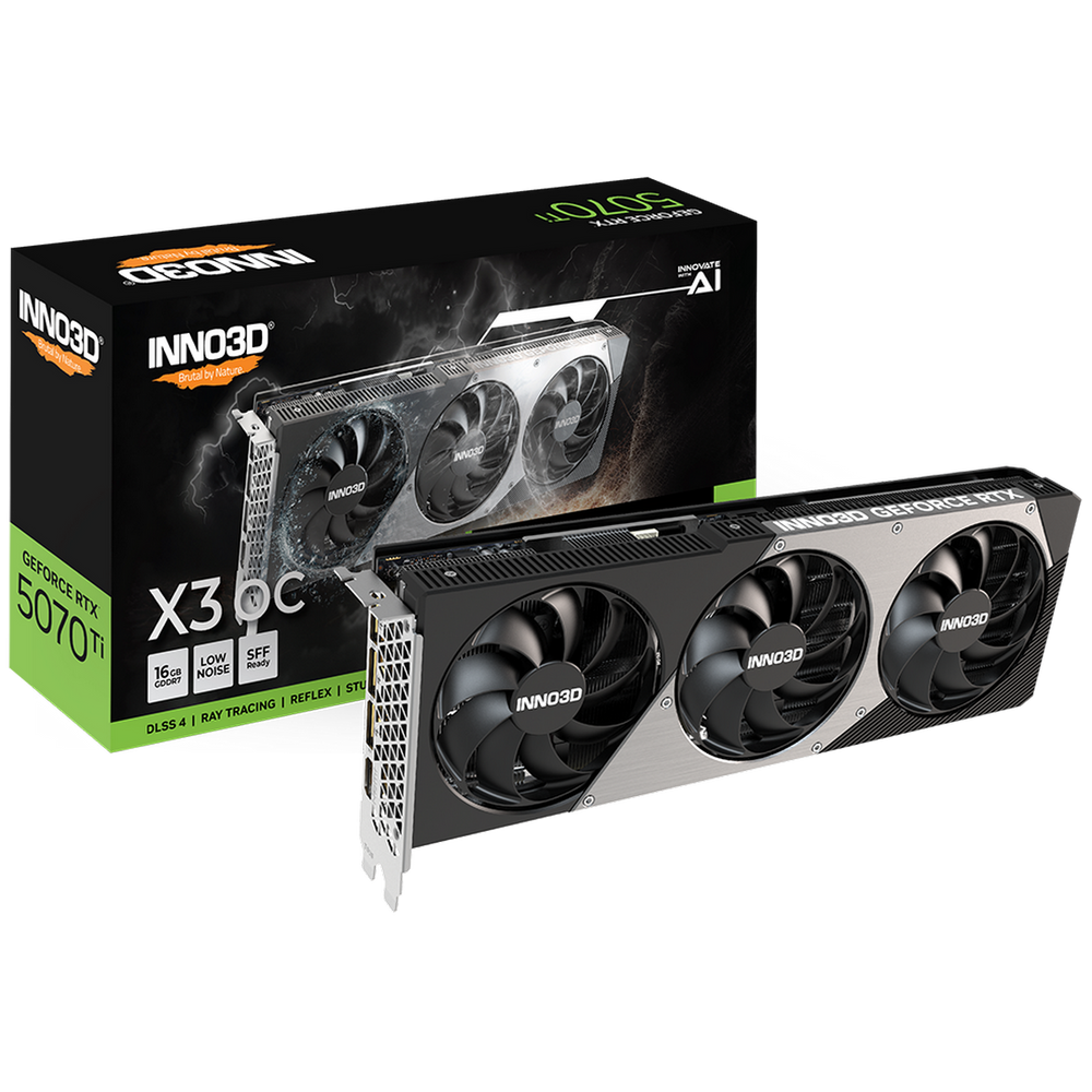 Видеокарта INNO3D RTX5070Ti X3 OC 16GB GDDR7 256bit 3xDP HDMI 3FAN RTL (N507T3-16D7X-176068N)