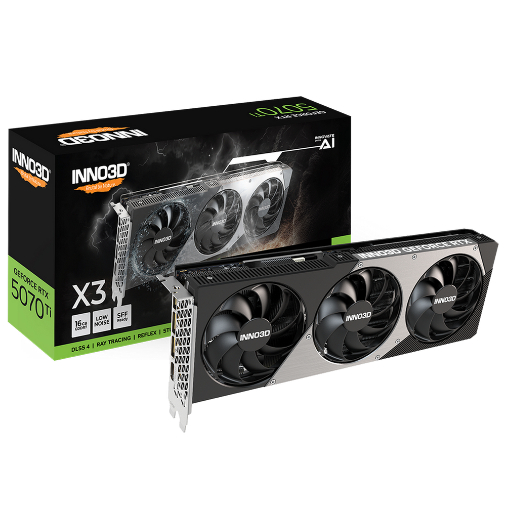 Видеокарта INNO3D RTX5070Ti X3 16GB GDDR7 256bit 3xDP HDMI 3FAN RTL (N507T3-16D7-176068N)