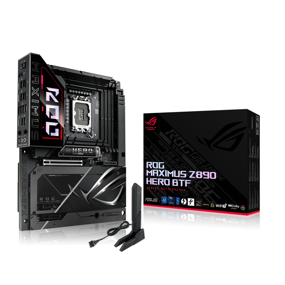 Материнская плата ASUS ROG MAXIMUS Z890 HERO BTF LGA1851 ATX 4хDDR5 PCIEx16 PCIEx4 PCIEx1 6xM.2 2xThunderbolt USB-C HDMI 2.5GLAN 5GLAN Wi-Fi 7 (90MB1KG0-M0EAY0)